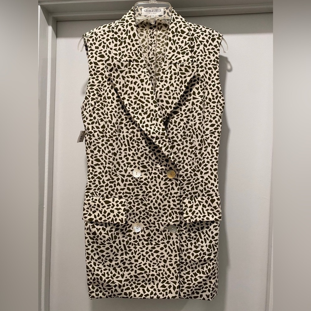 NWT VTG 80s 90s Georges Rech Giraffe Animal Print Double Breasted Blazer Vest